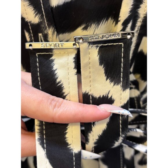 St John Sport Tan & Black Zebra Print Belted Shirt Dress With 3/4 Sleeves & Butt - Picture 7 of 8
